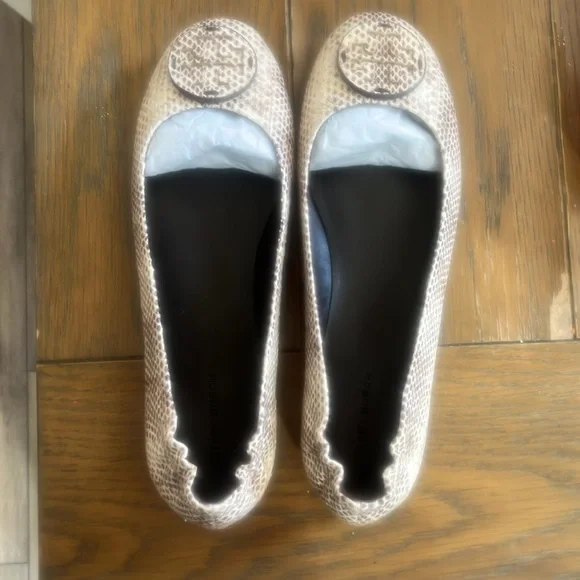 Tory Burch Cream and Black Ballet Flats with Medallion Detail - Picture 2 of 6